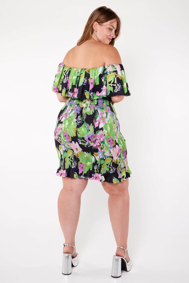 Schulterfreies Kleid mit Print  image 4