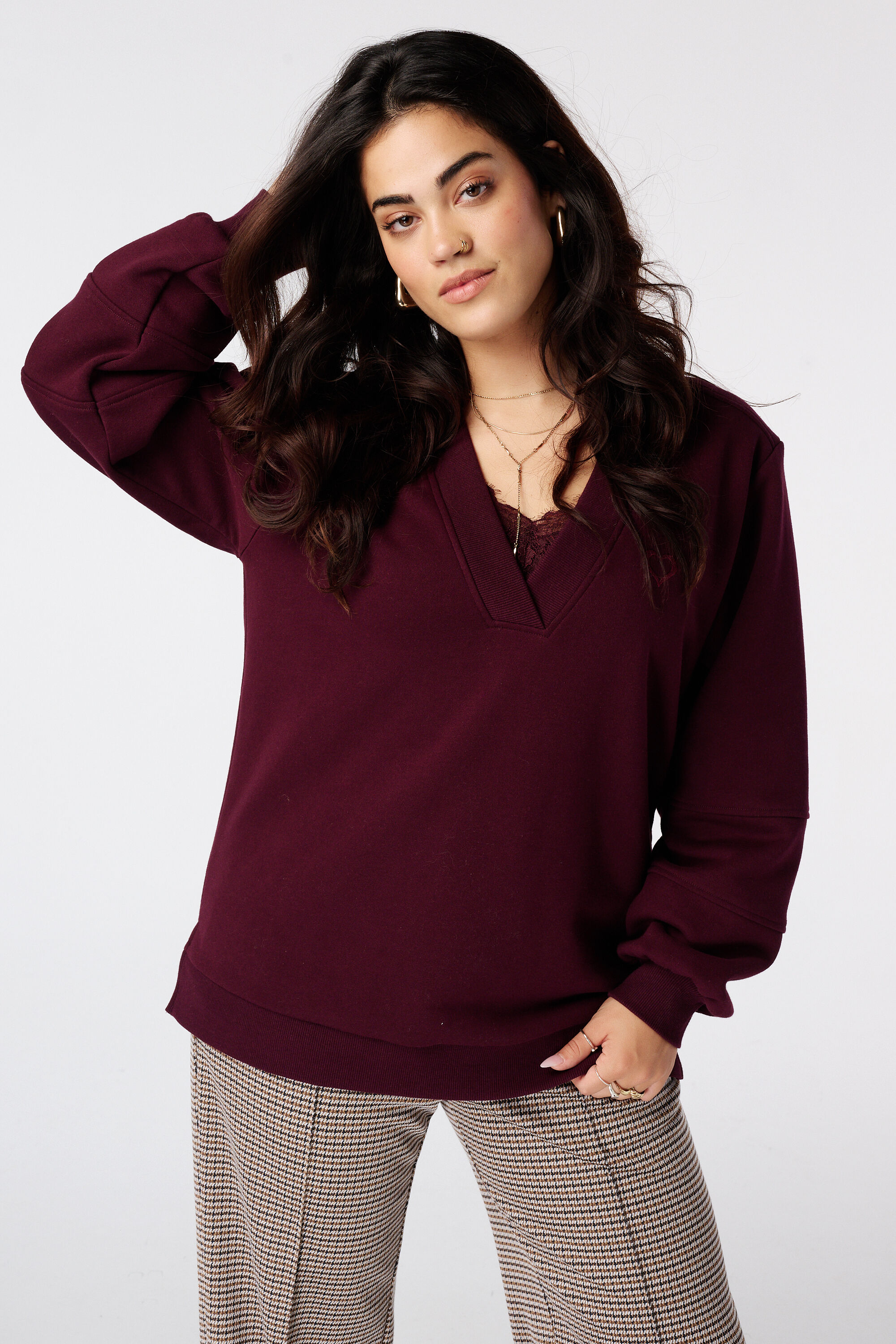 Sweatshirt mit V Ausschnitt