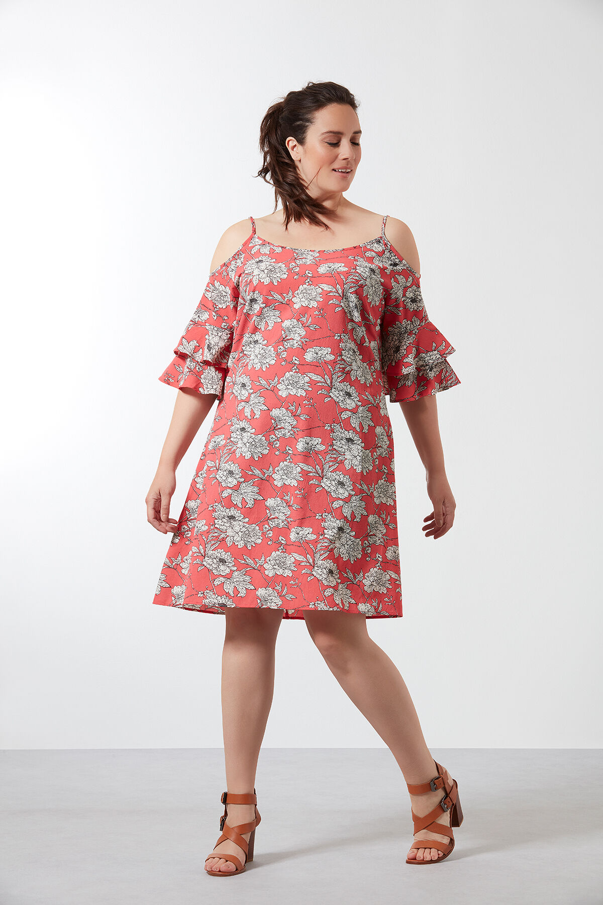 Kleid mit offenen Schultern und Allover-Print image number 3