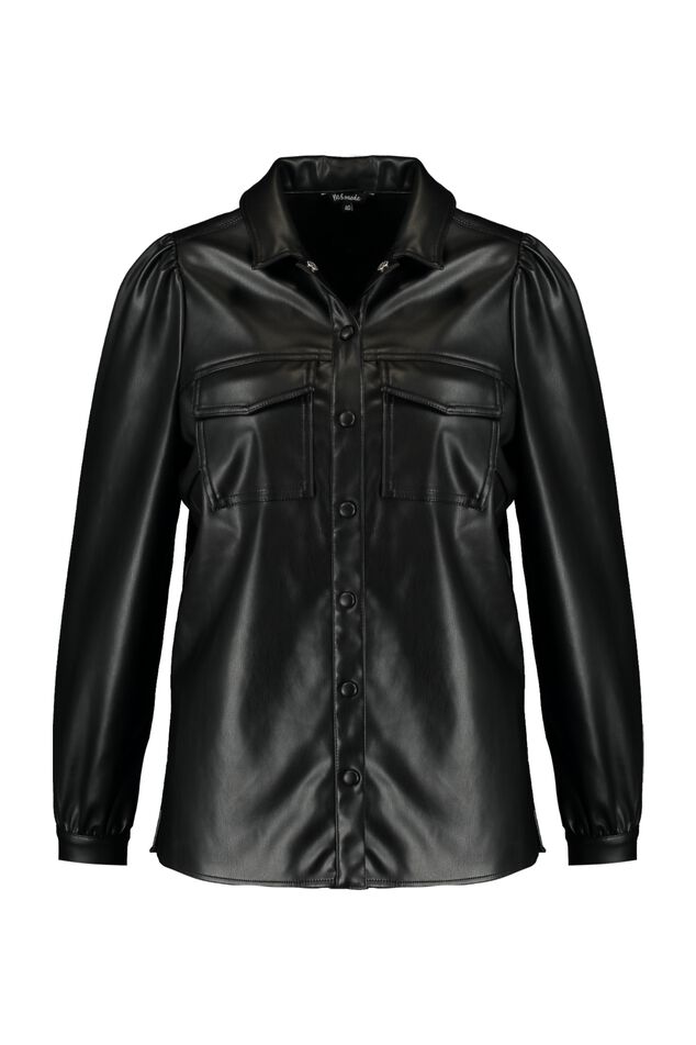 Kunstleder-Bluse mit bauschigen Ärmeln  image number 1