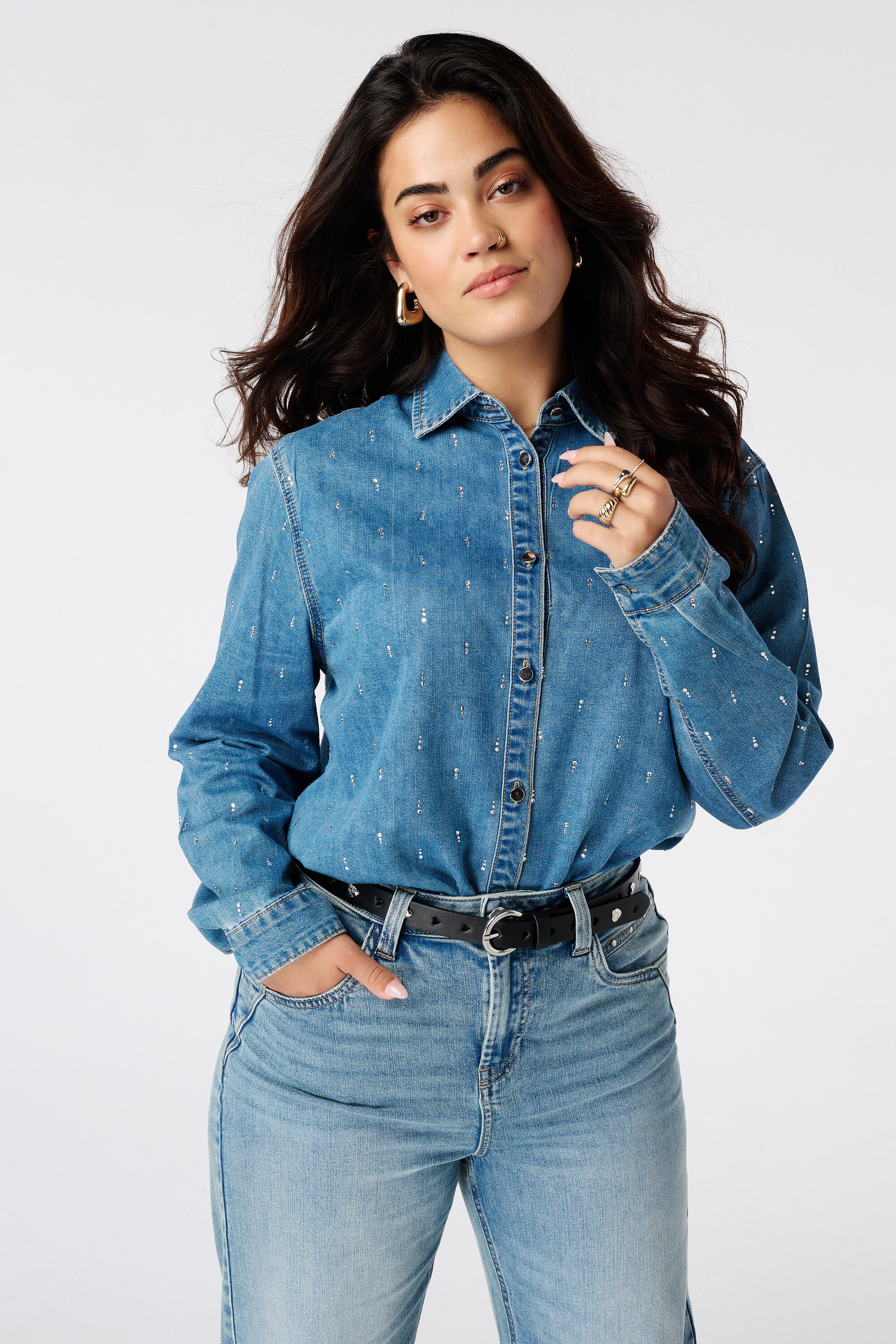 Denimbluse mit Strass image number 0