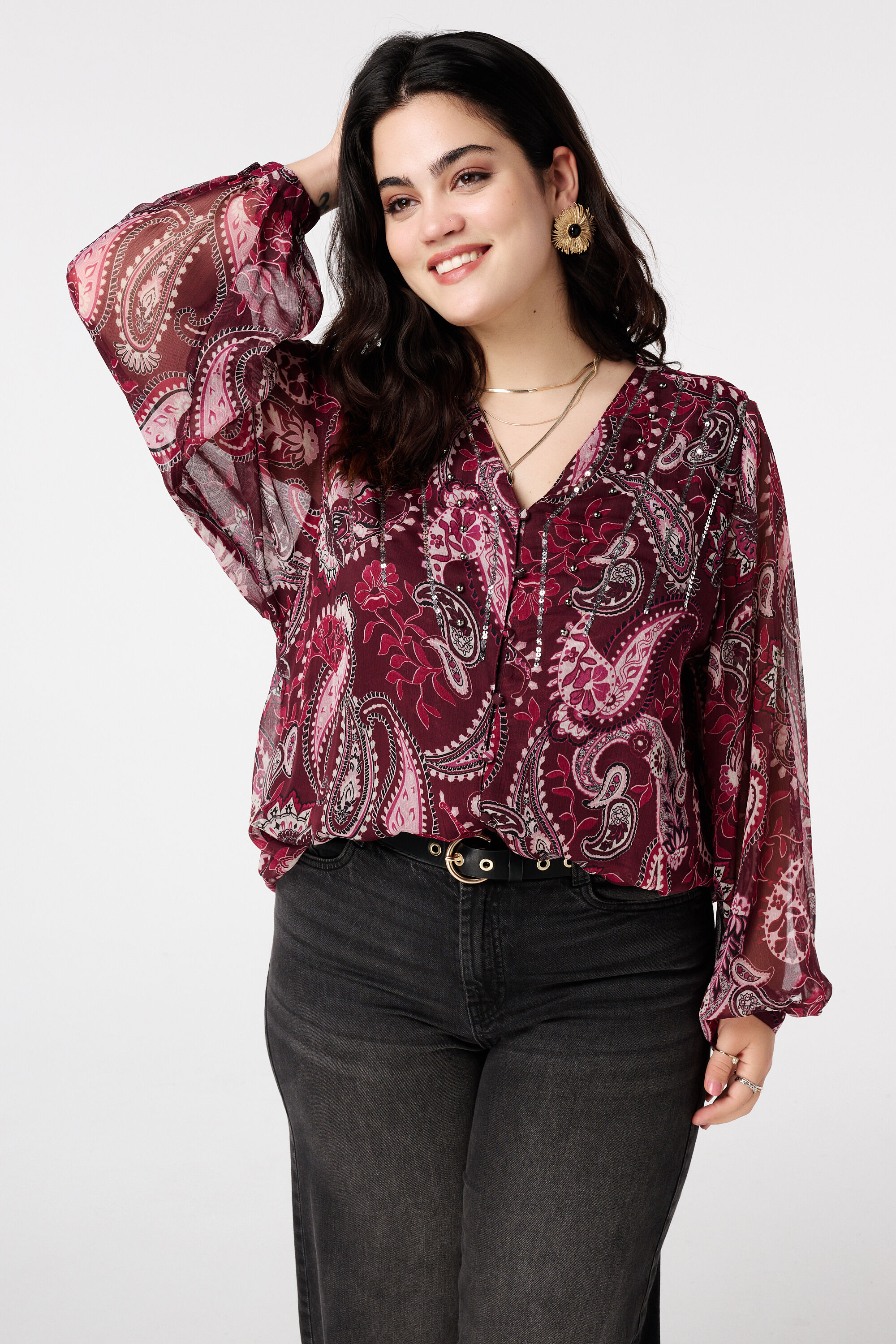 Transparente Bluse mit Paisley-Muster