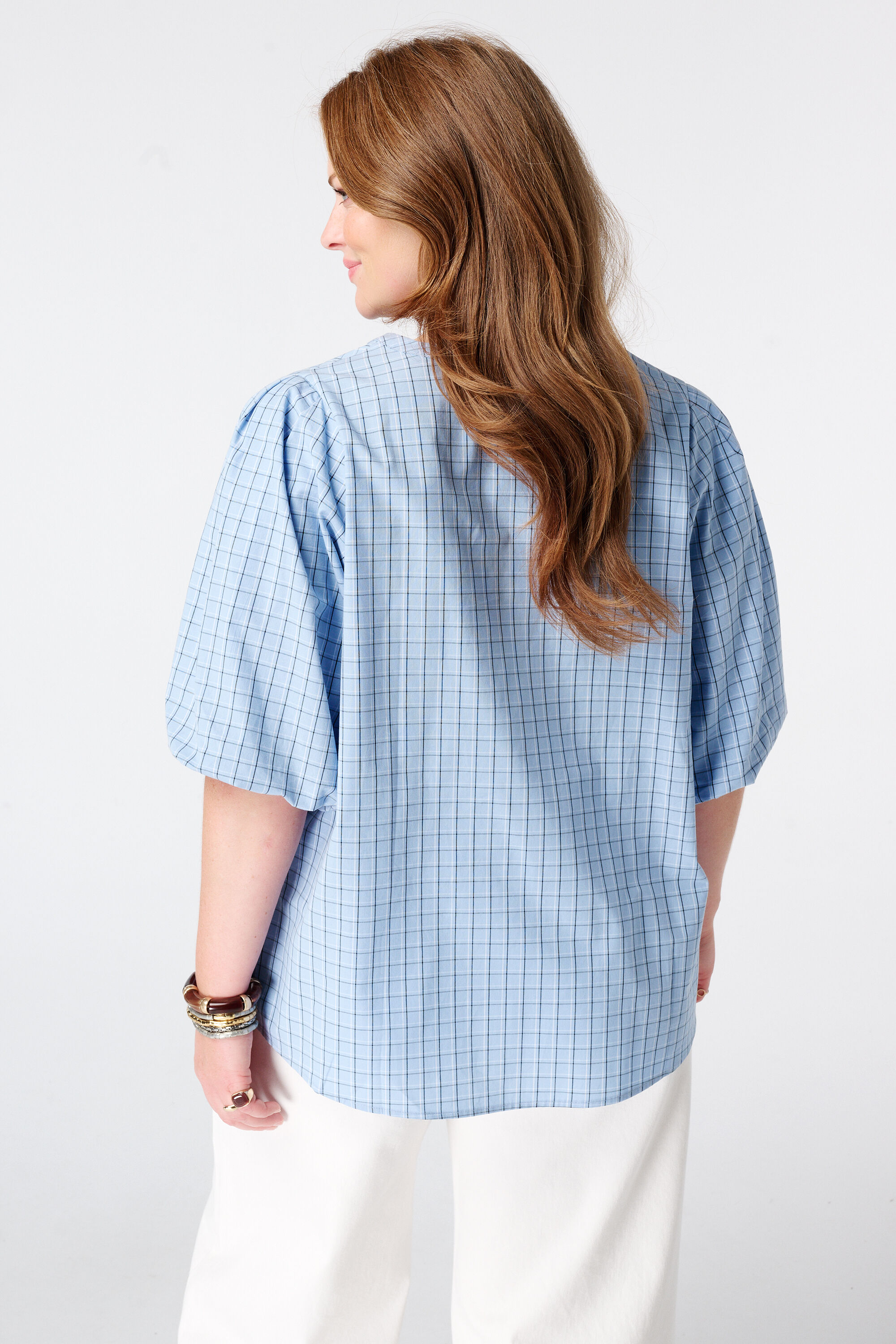 Karierte Bluse mit Puff&auml;rmeln image number 3