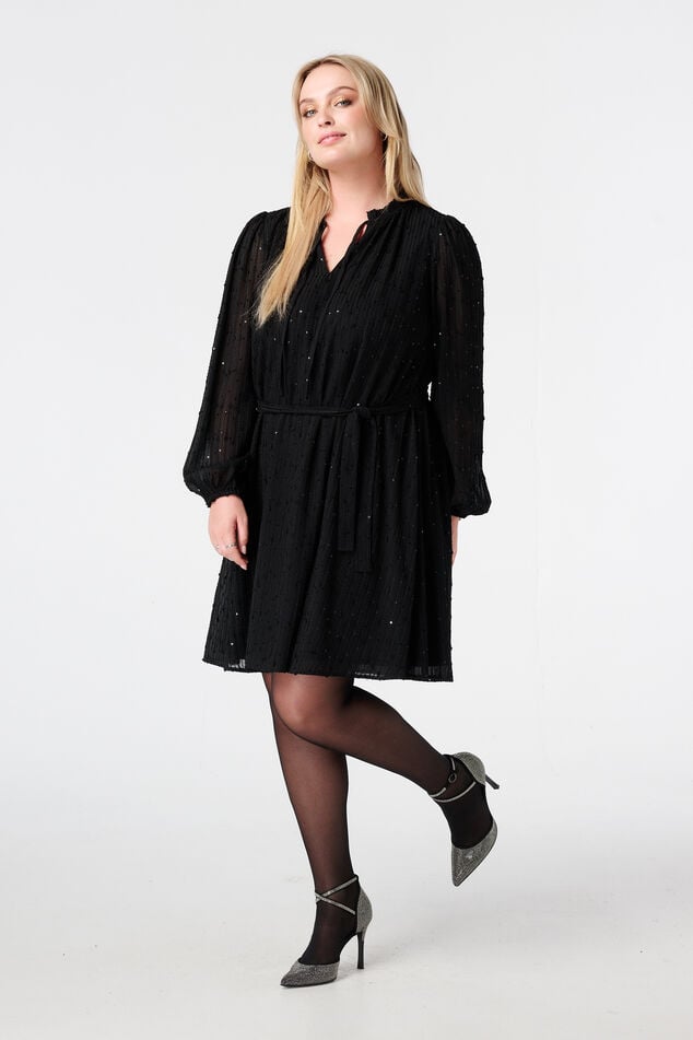 Kleid mit Glitzerpailletten und Gürtel image number 0