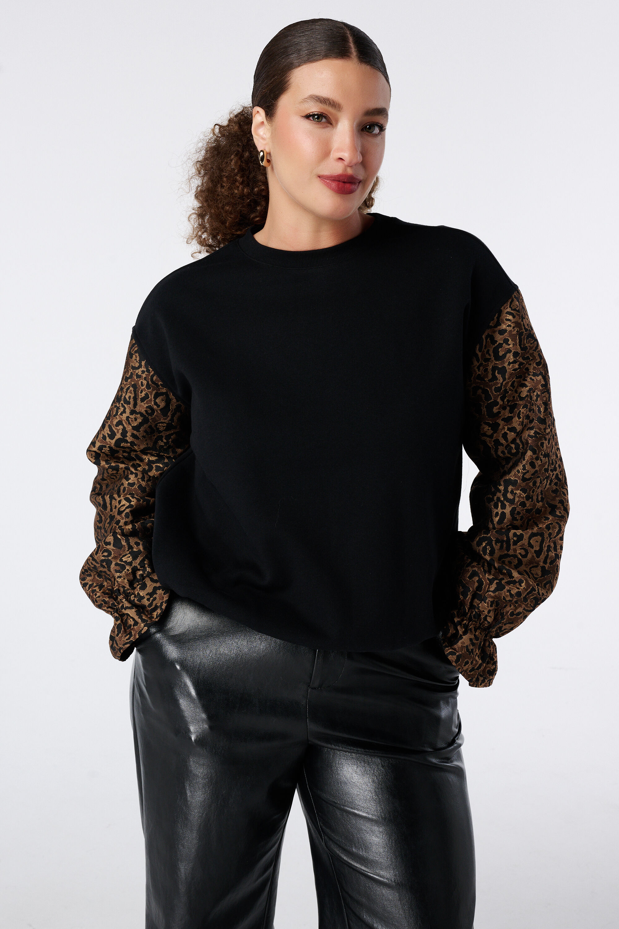 Sweatshirt mit Jacquard-&Auml;rmeln