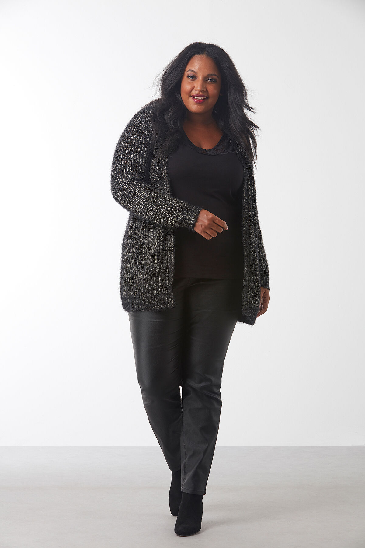 Grob gestrickter Cardigan mit Lurex image number 3