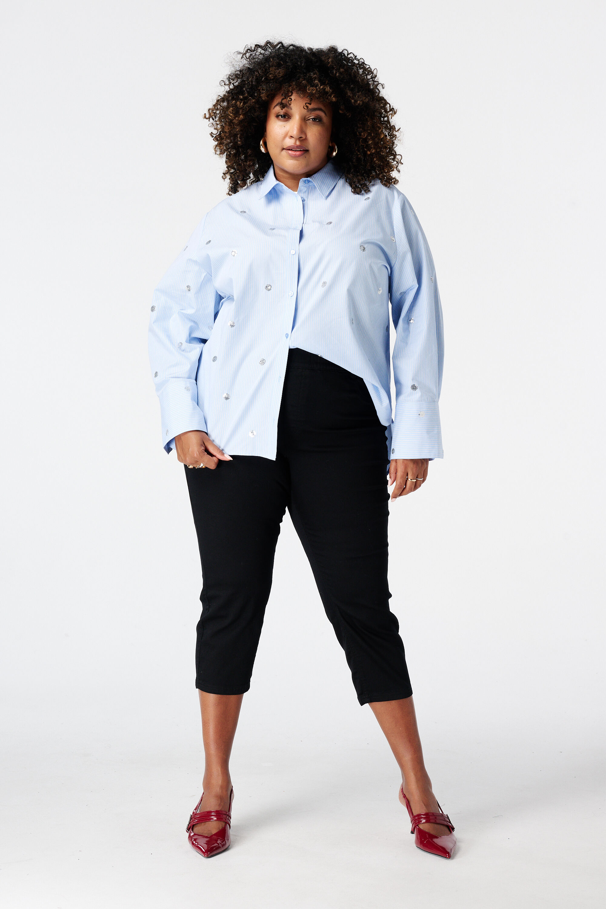 Gestreifte Bluse mit Perlen image number 5
