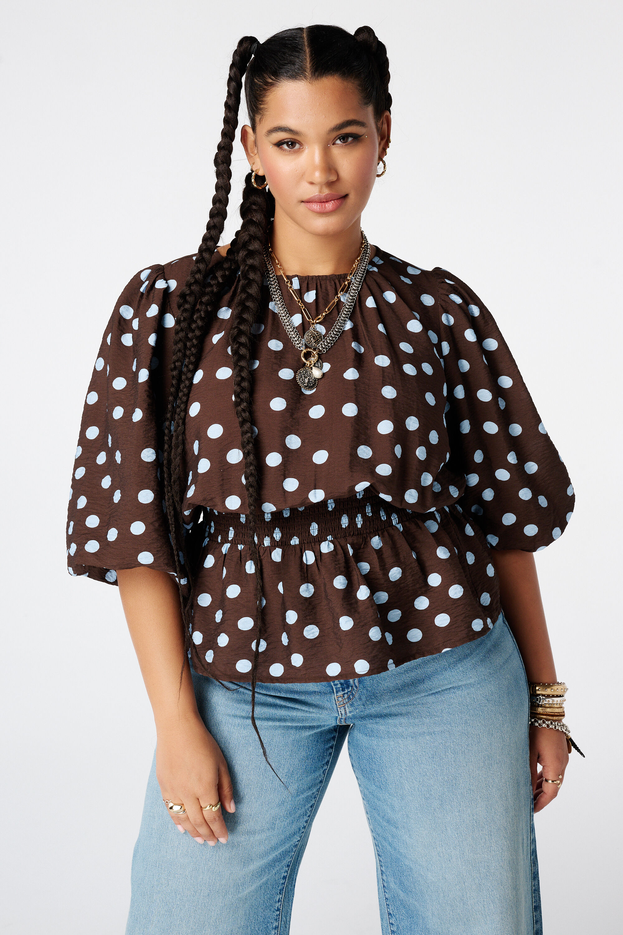 Taillierte Bluse mit Polka Dot Muster