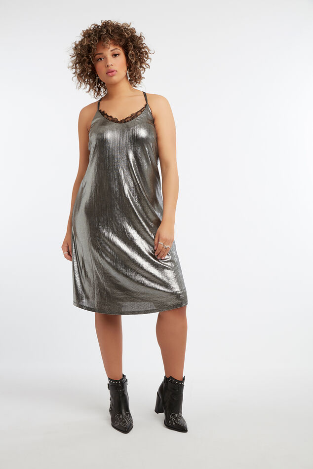 Ärmelloses Kleid in Metallic-Optik image number 0