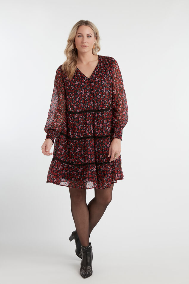 Kleid mit Blumen-Print und Smok-Details image number 3