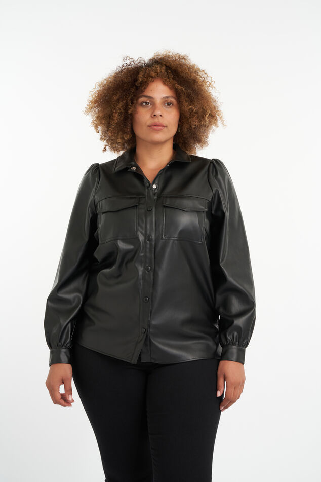 Kunstleder-Bluse mit bauschigen Ärmeln  image number 5