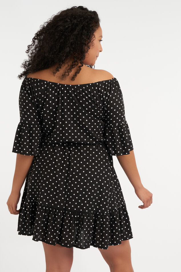Schulterfreies Kleid mit Print image number 3