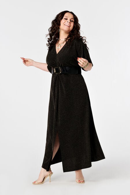 Glitzerkleid mit Schmetterlingsärmeln und Knopfdetail Glitzerkleid mit Schmetterlingsärmeln und Knopfdetail