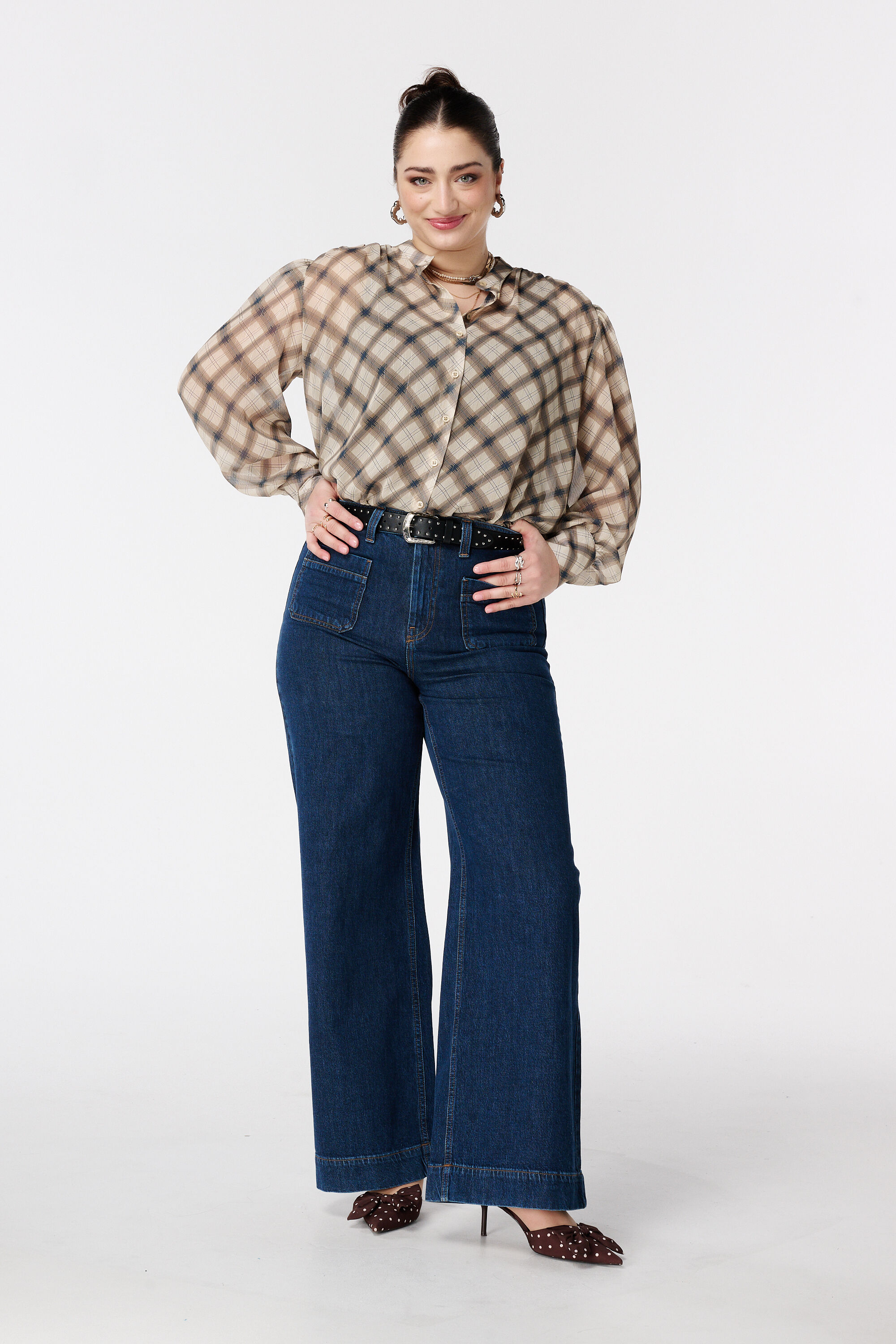 Karierte Bluse mit Ballon&auml;rmeln image number 5