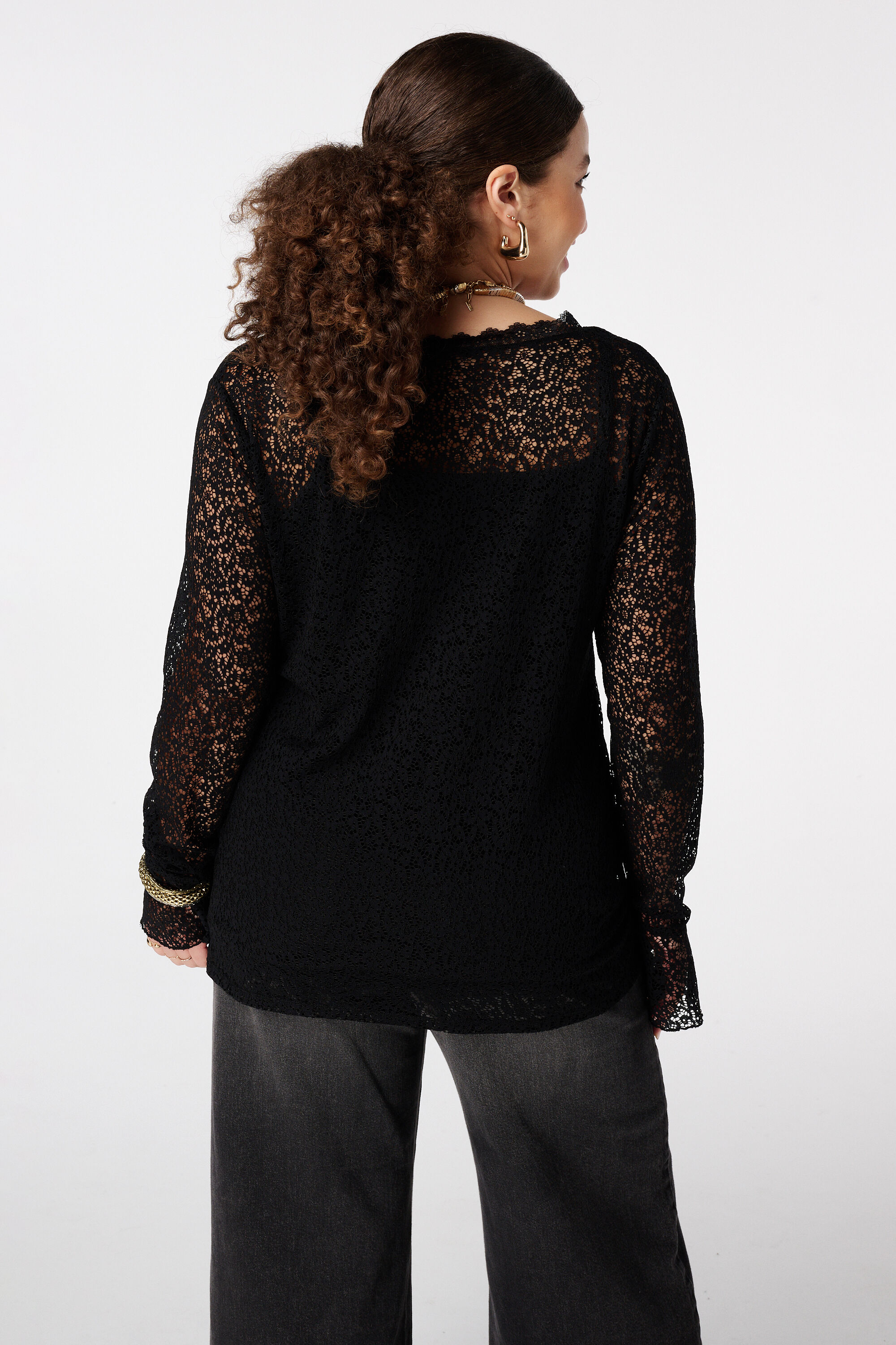 Spitzenoberteil mit Trompeten&auml;rmeln image number 3