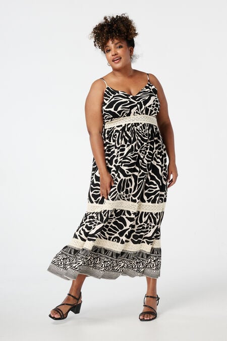 Maxikleid mit Print und Spitzenverzierungen Maxikleid mit Print und Spitzenverzierungen