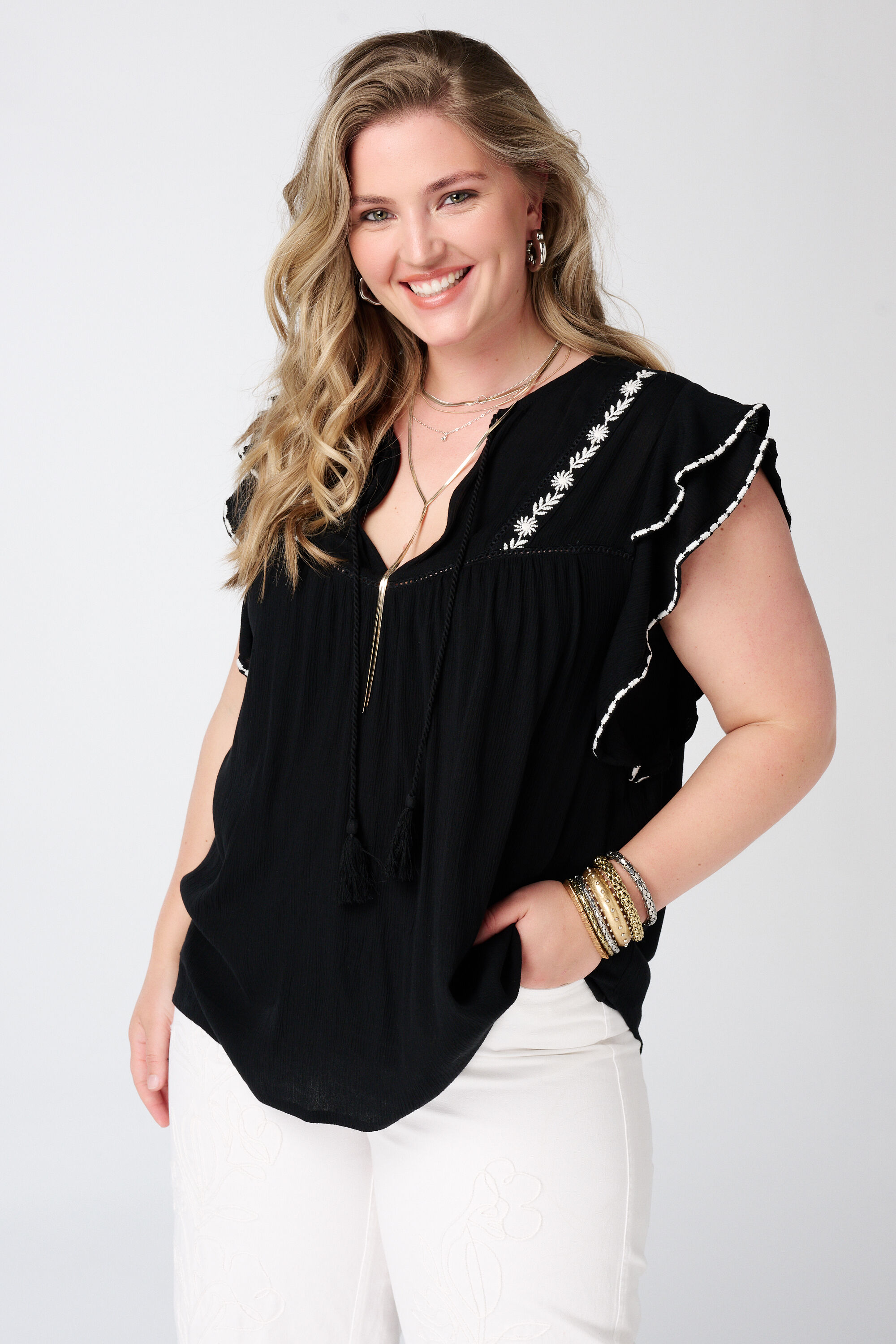 Bluse mit kurzen R&uuml;schen&auml;rmeln