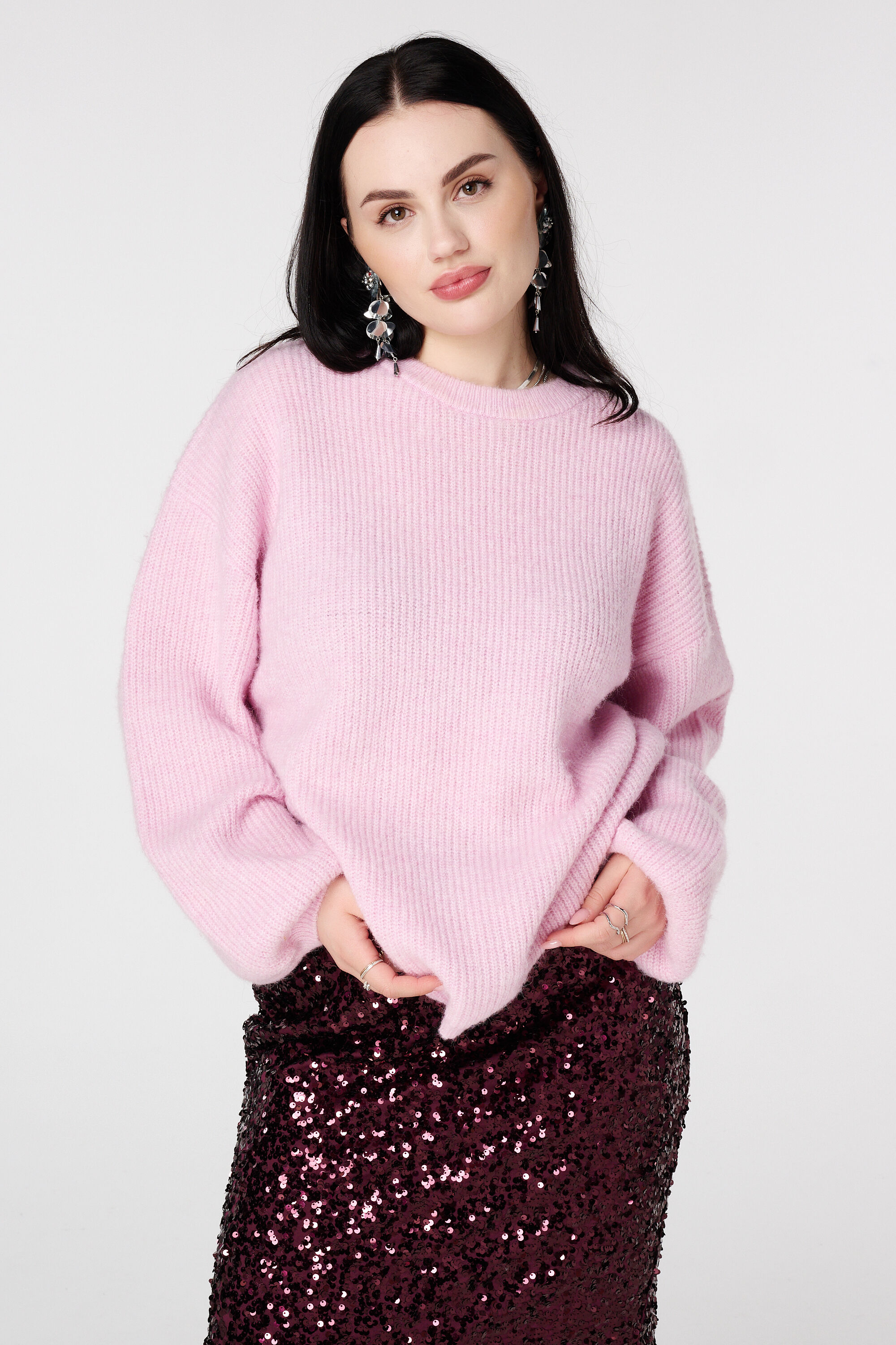 Fein gestrickter Pullover mit Ballon&auml;rmeln