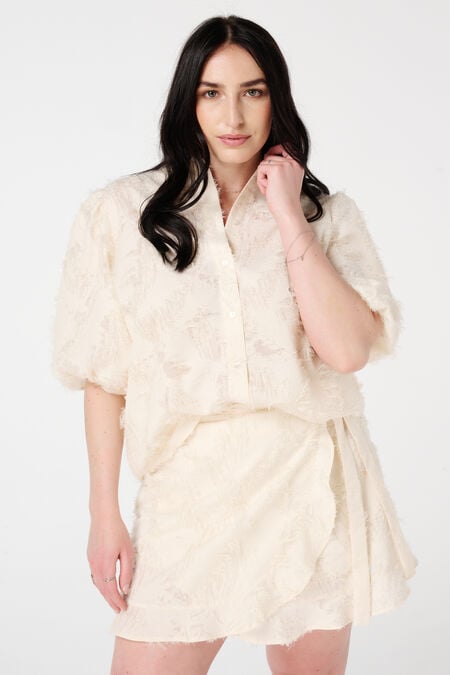 Bluse mit Struktur und Ballonärmeln Bluse mit Struktur und Ballonärmeln