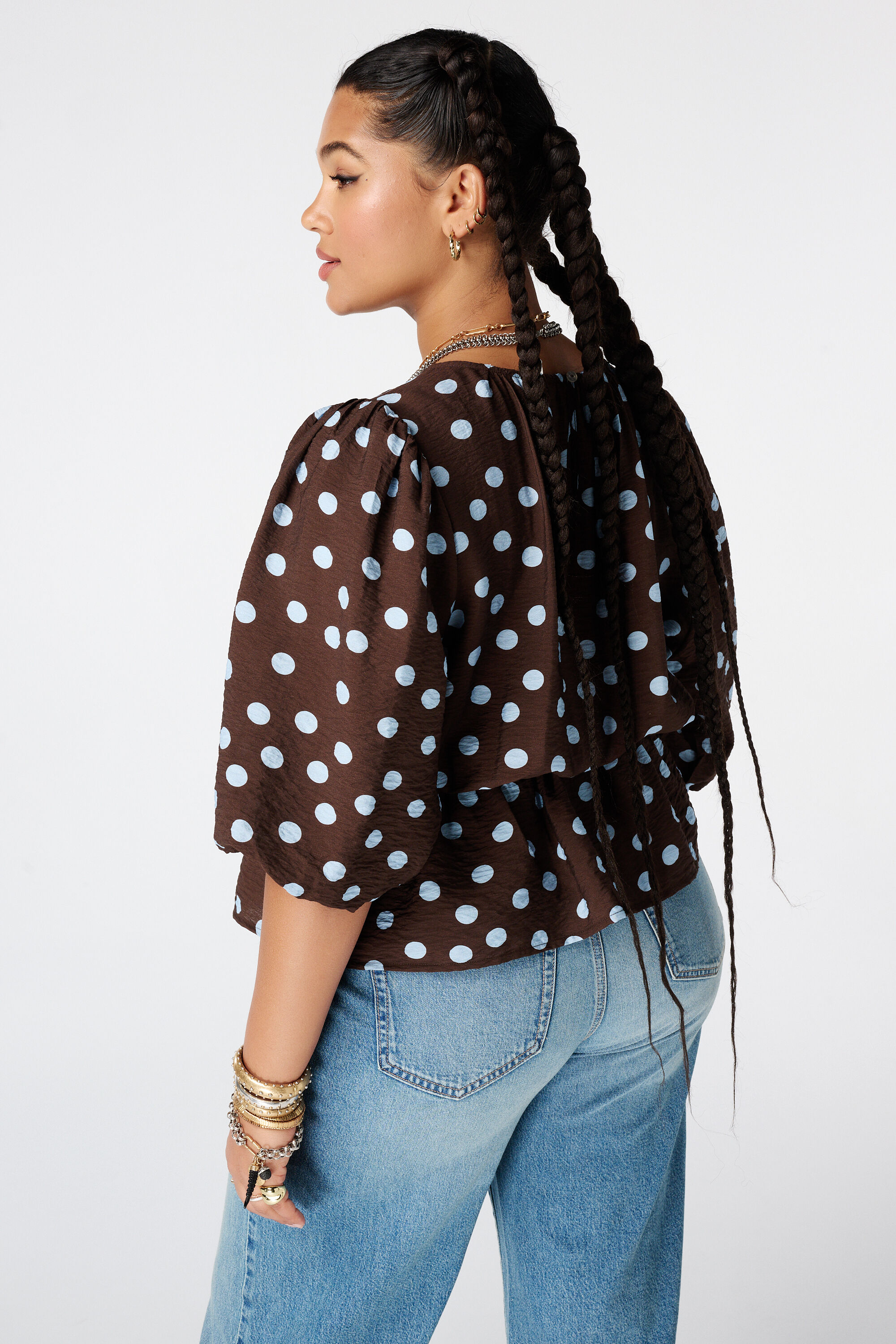 Taillierte Bluse mit Polka Dot Muster image number 3