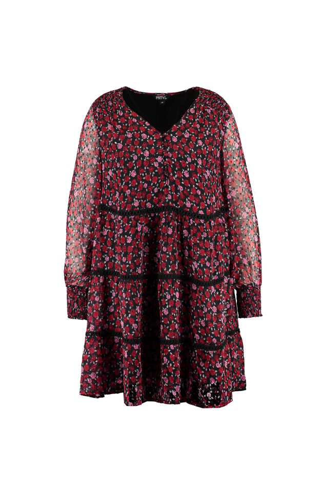 Kleid mit Blumen-Print und Smok-Details image number 1