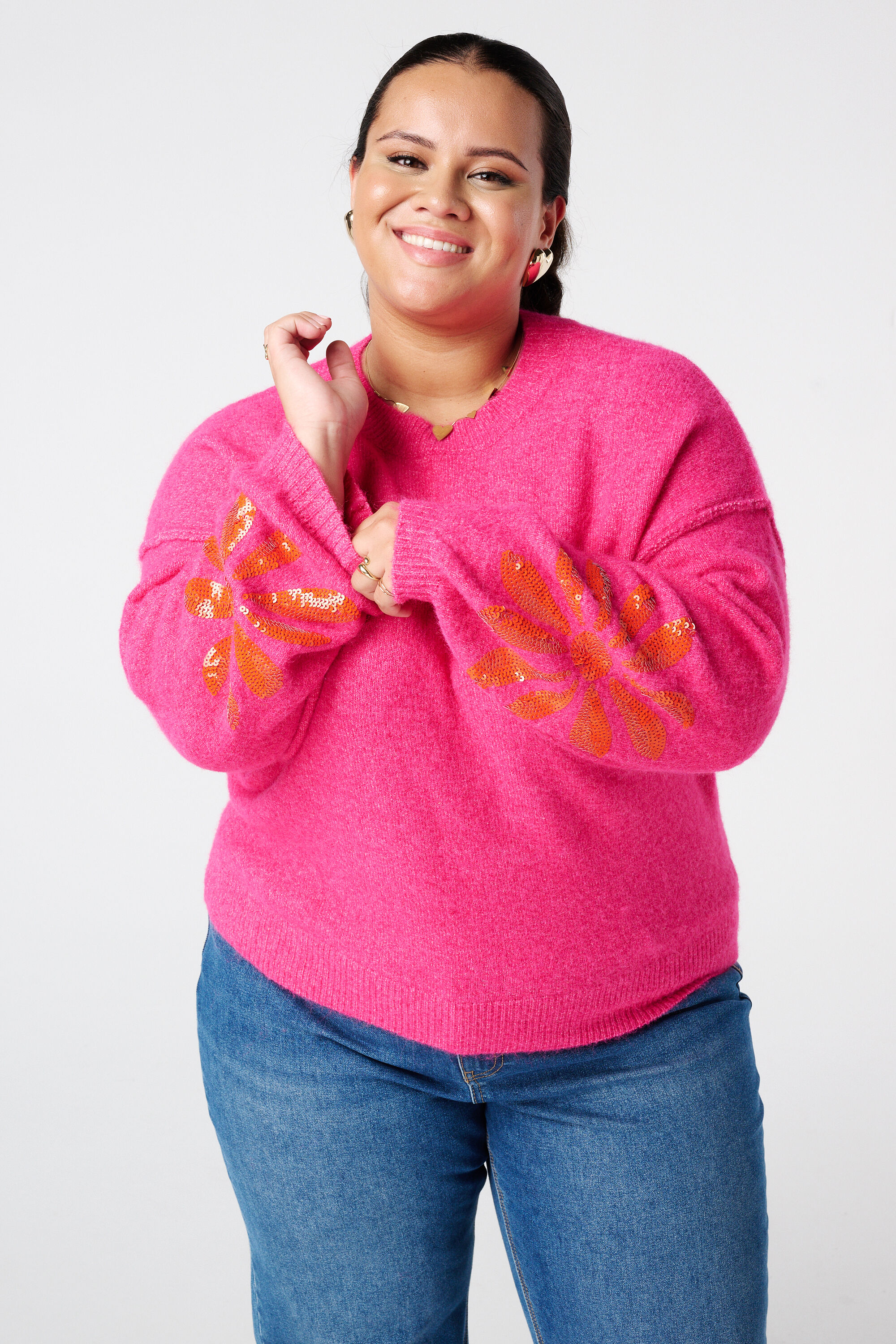 Strickpullover mit Pailletten an den &Auml;rmeln