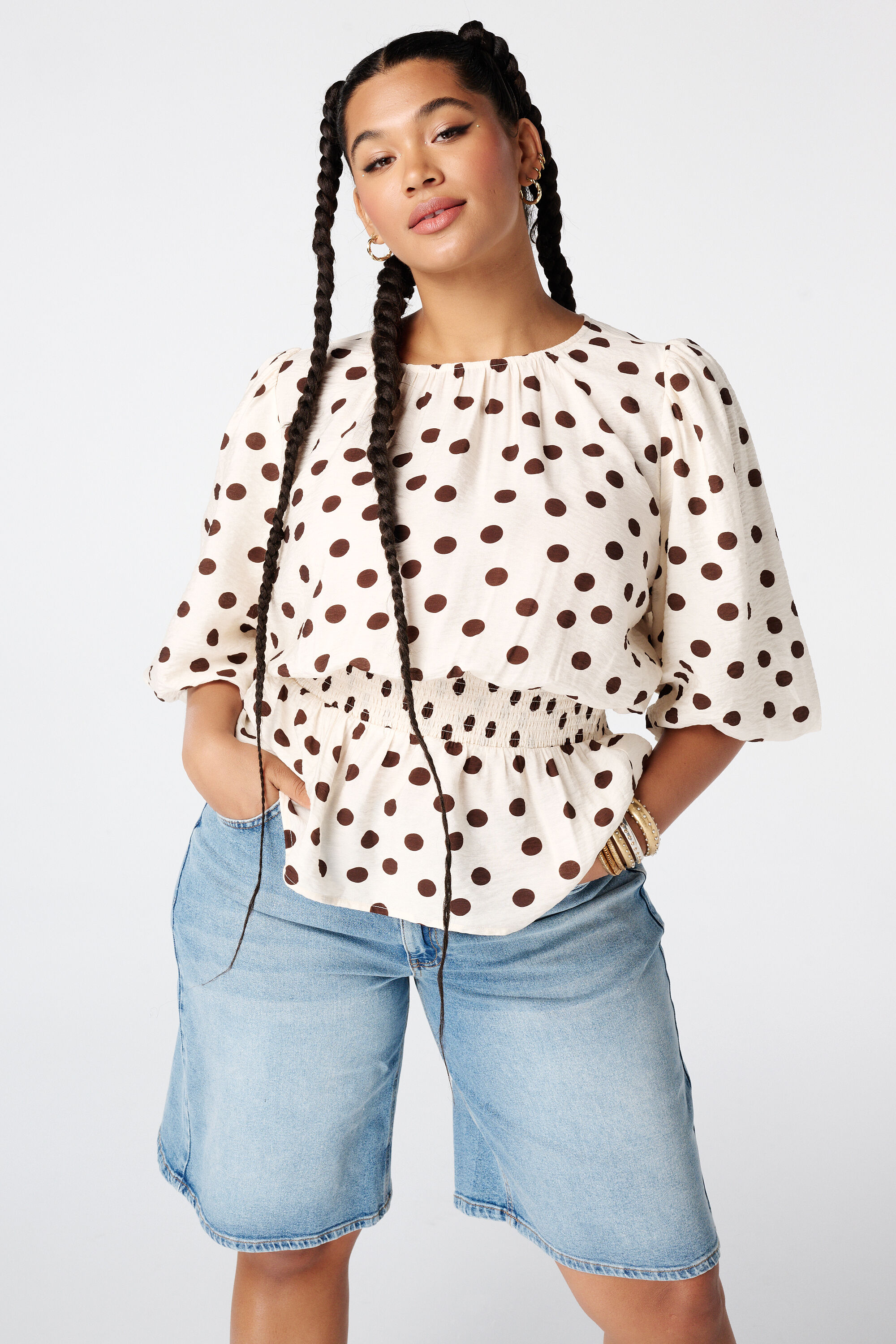 Taillierte Bluse mit Polka Dot Muster