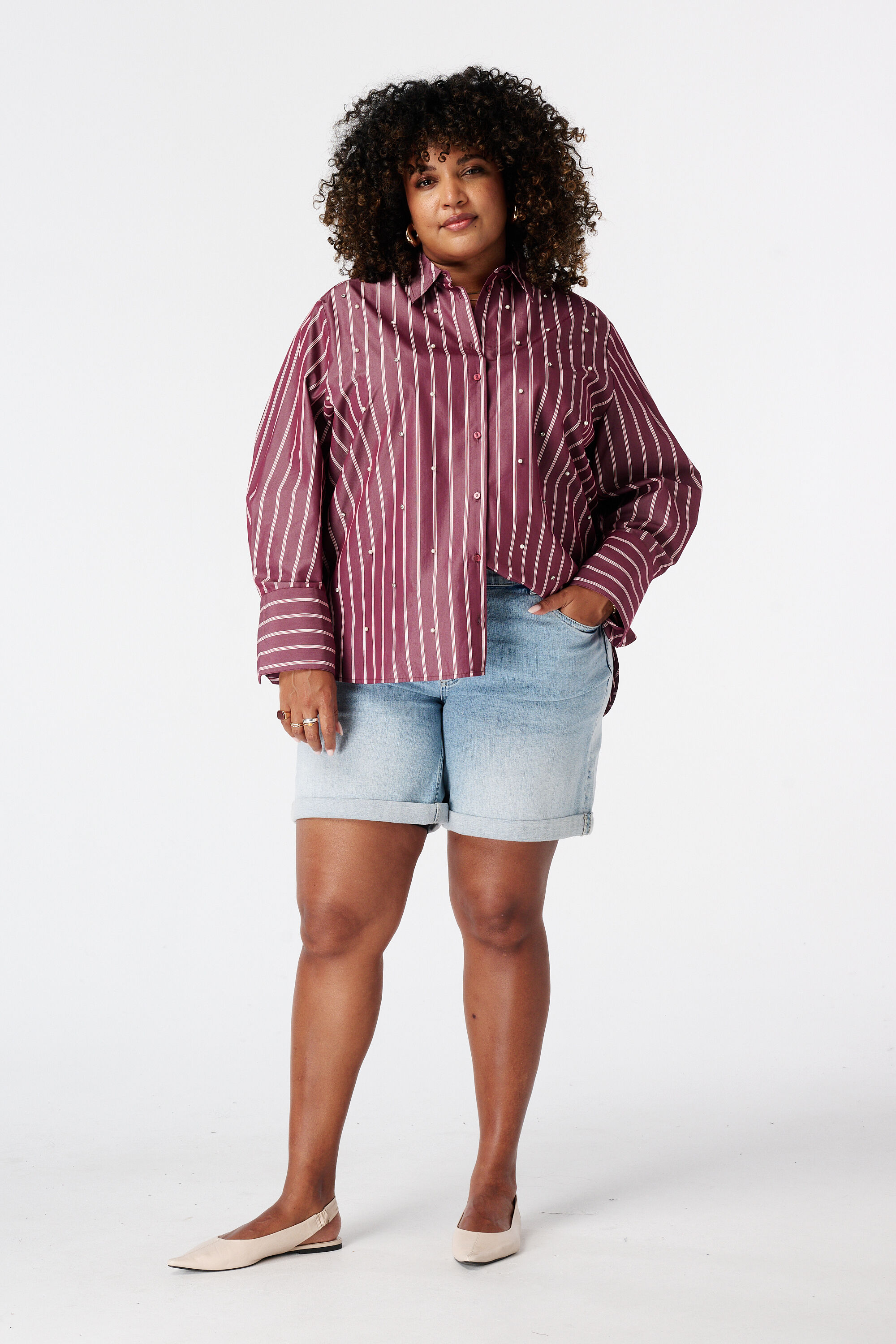 Gestreifte Bluse mit Perlen image number 5