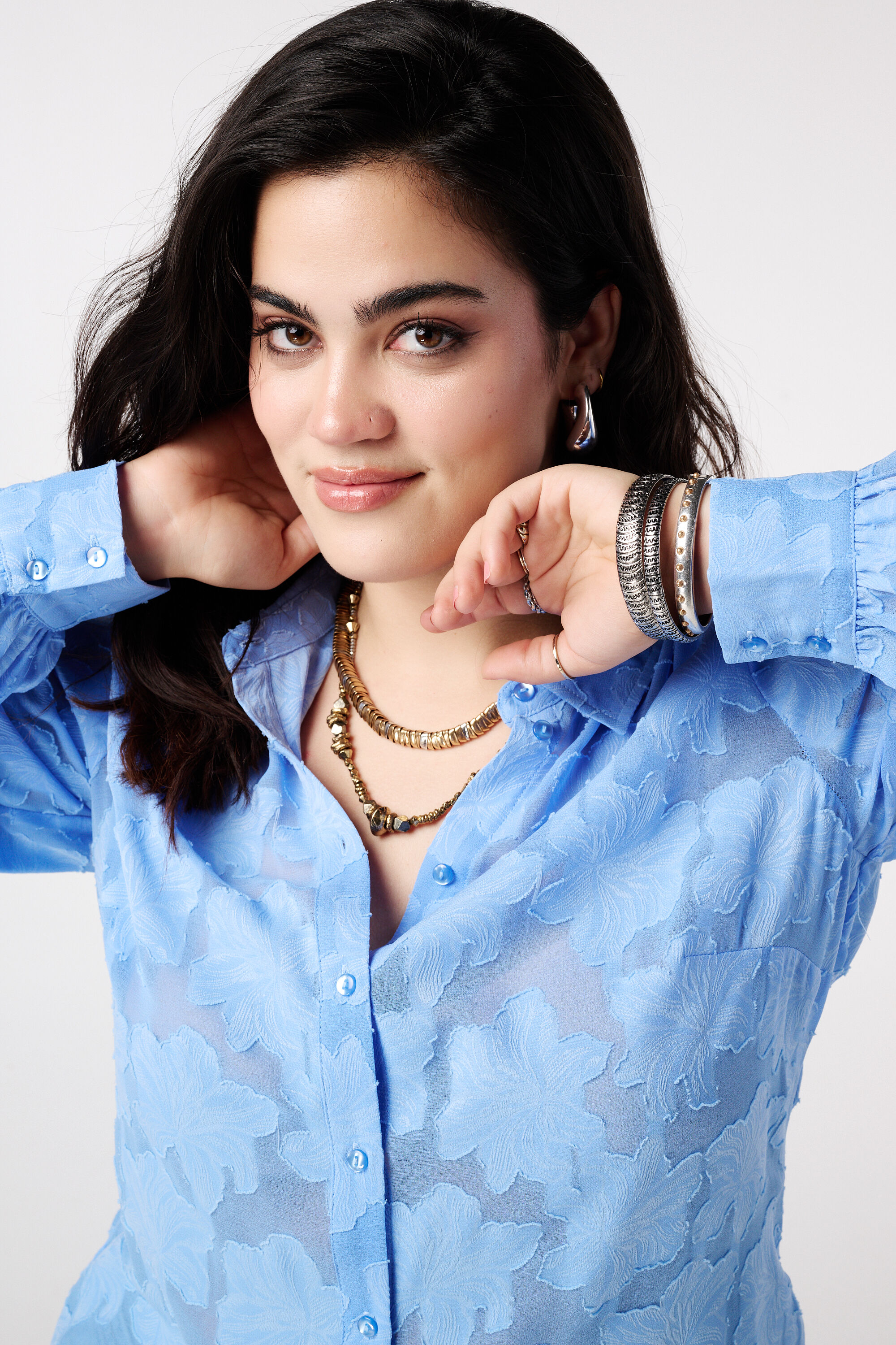 Transparente Bluse mit Blumenstruktur image number 4