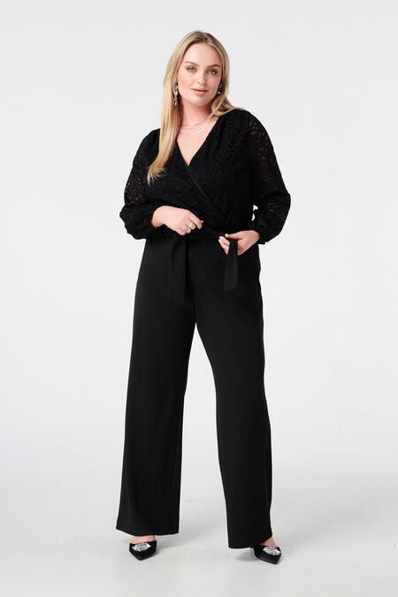 Jumpsuit mit Spitzenoberteil und weitem Bein Jumpsuit mit Spitzenoberteil und weitem Bein