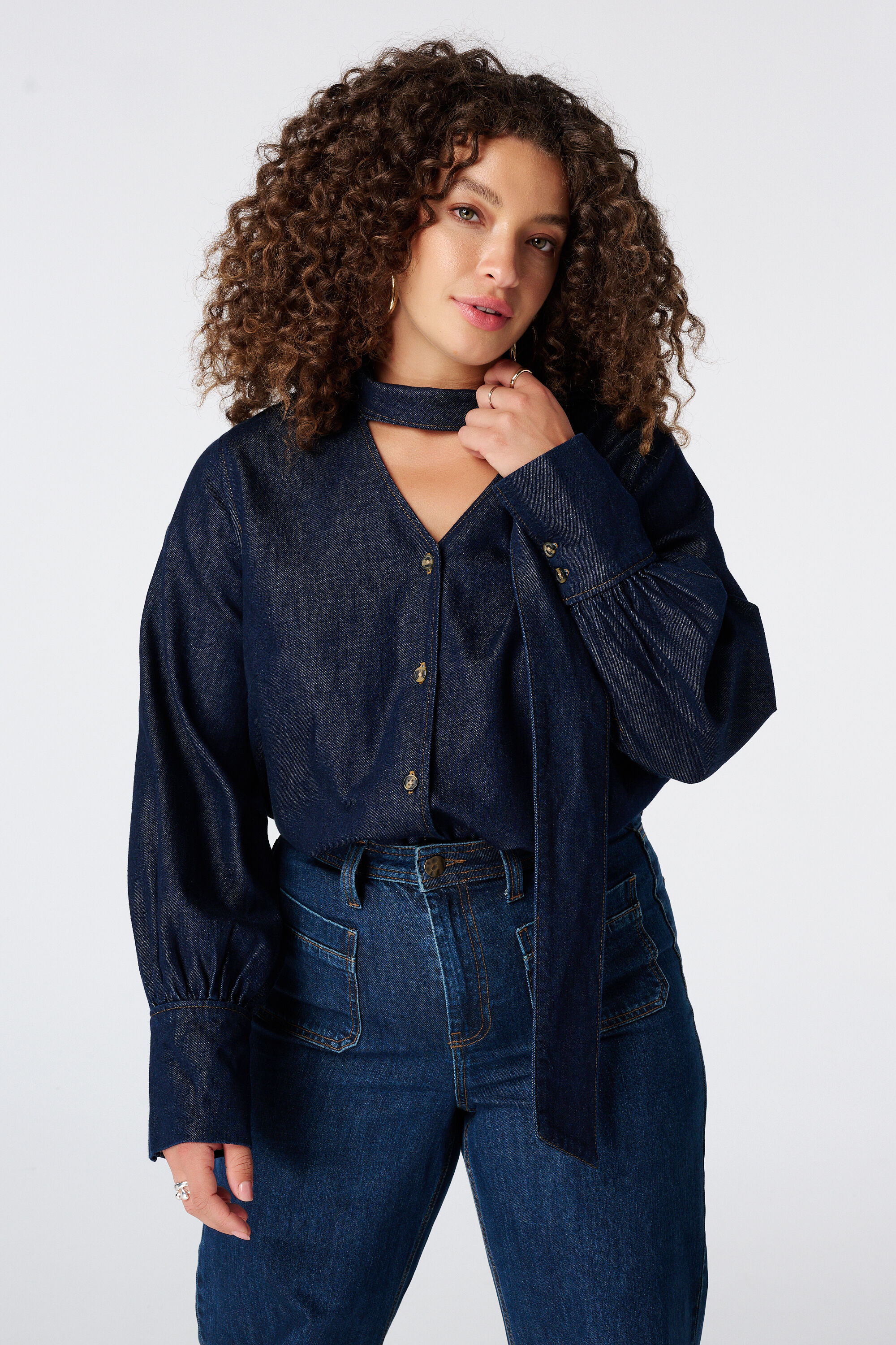 Denimbluse mit Tuch