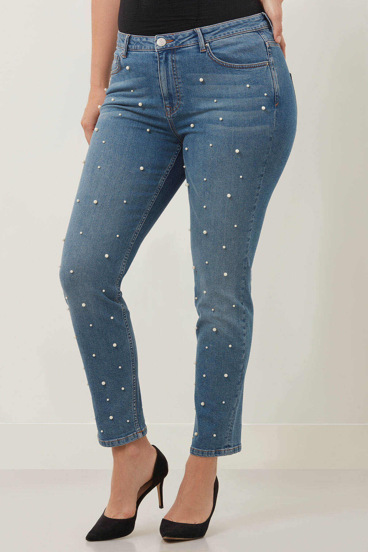 Damen jeans mit perlen clearance