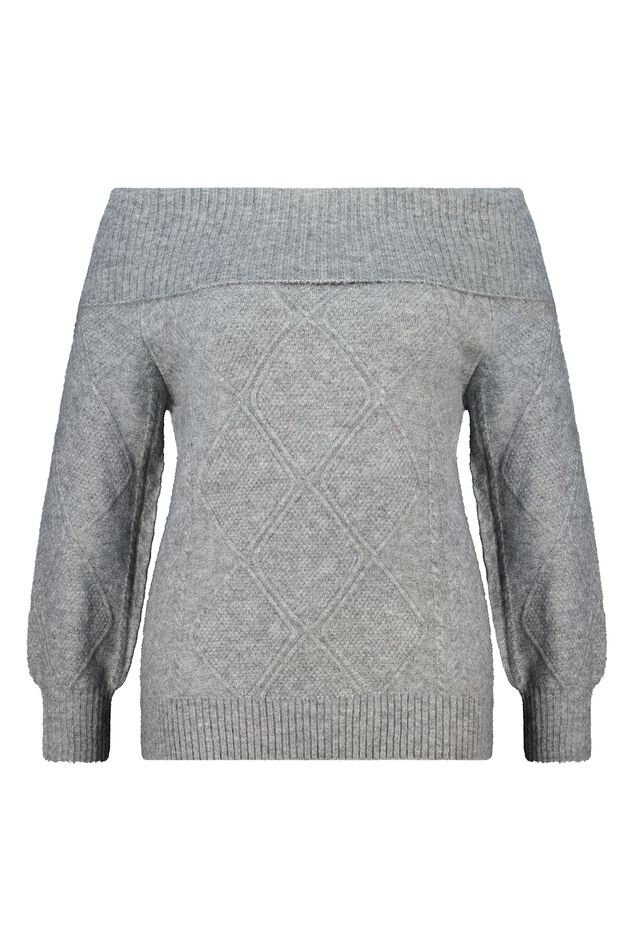 Off-Shoulder-Pullover mit Zopfmuster image number 1