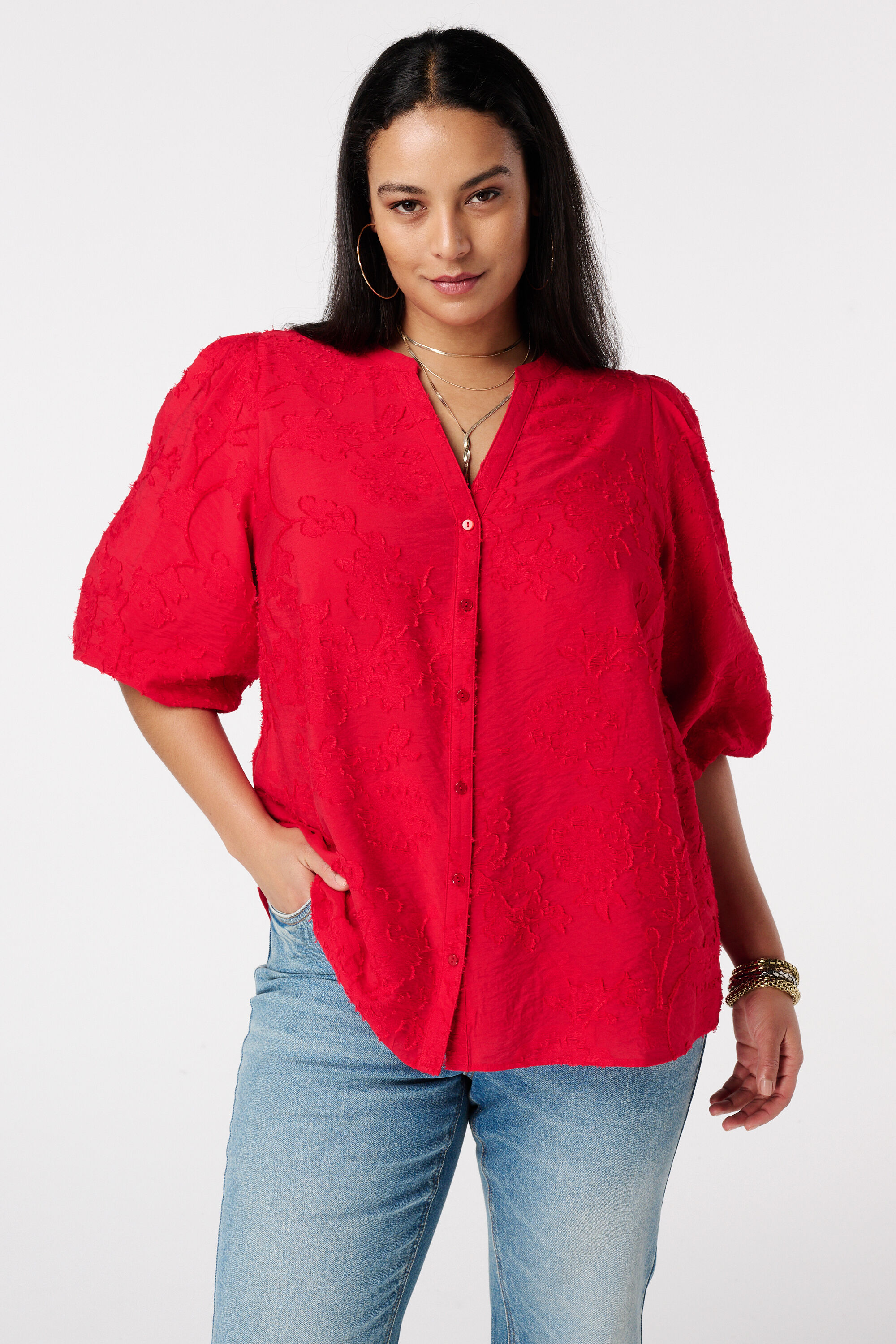 Broderie-Bluse mit Puff&auml;rmeln
