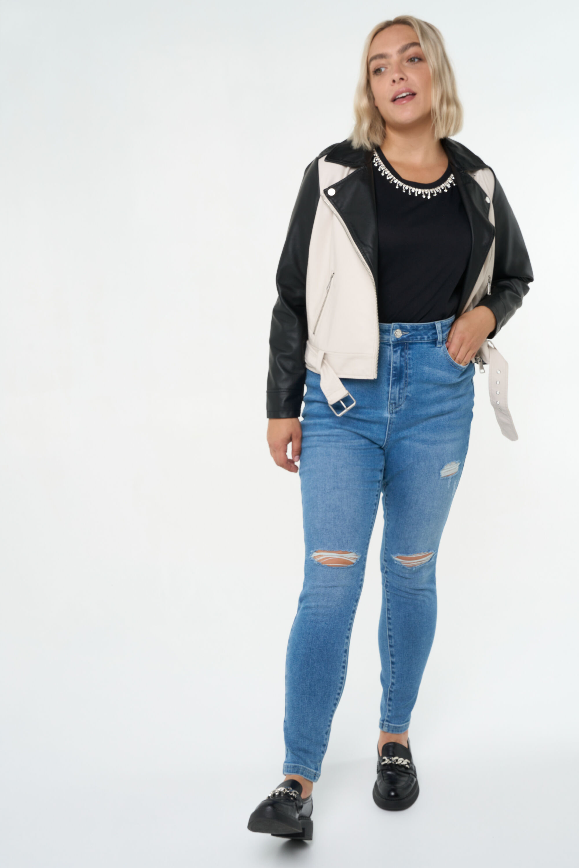 Zweifarbige Bikerjacke  image number 6