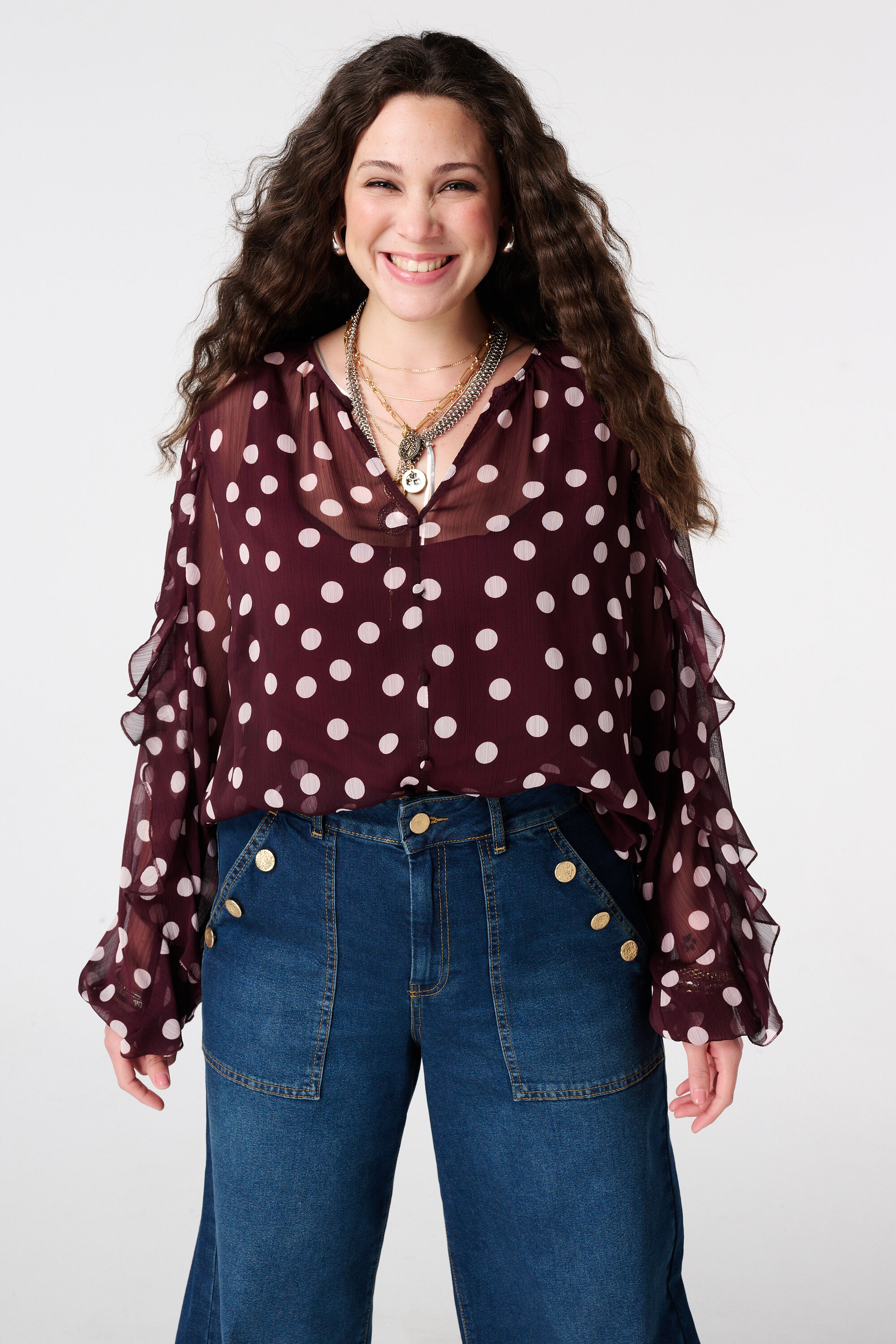 Bluse aus Mesh mit Volants image number 0