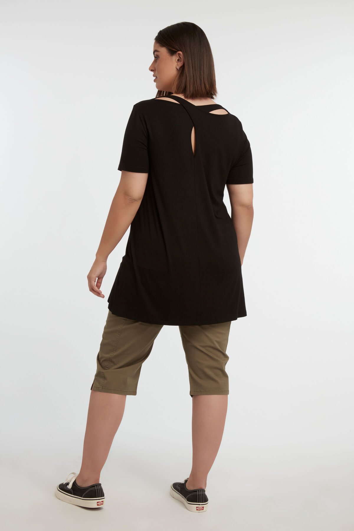 Einfarbiges langes T-Shirt mit Verzierungen hinten  image number 4