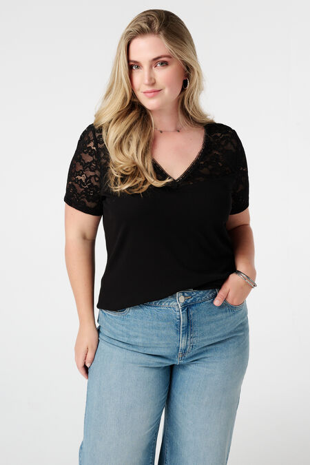Rippen-T-Shirt mit Spitze Rippen-T-Shirt mit Spitze