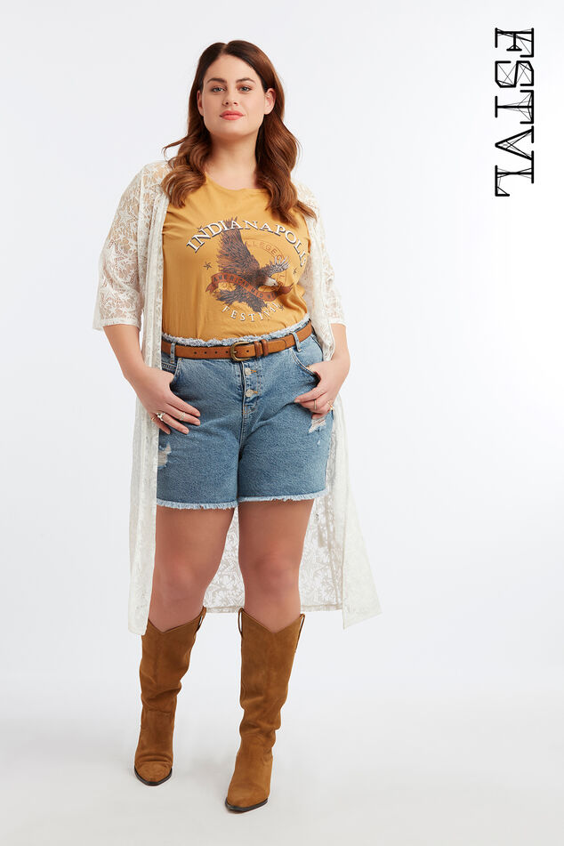 Shorts mit Knopfverschluss und Fransen image number 0