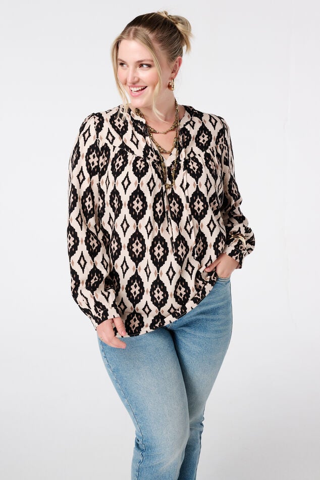 Bluse mit Print und Spulen image number 0