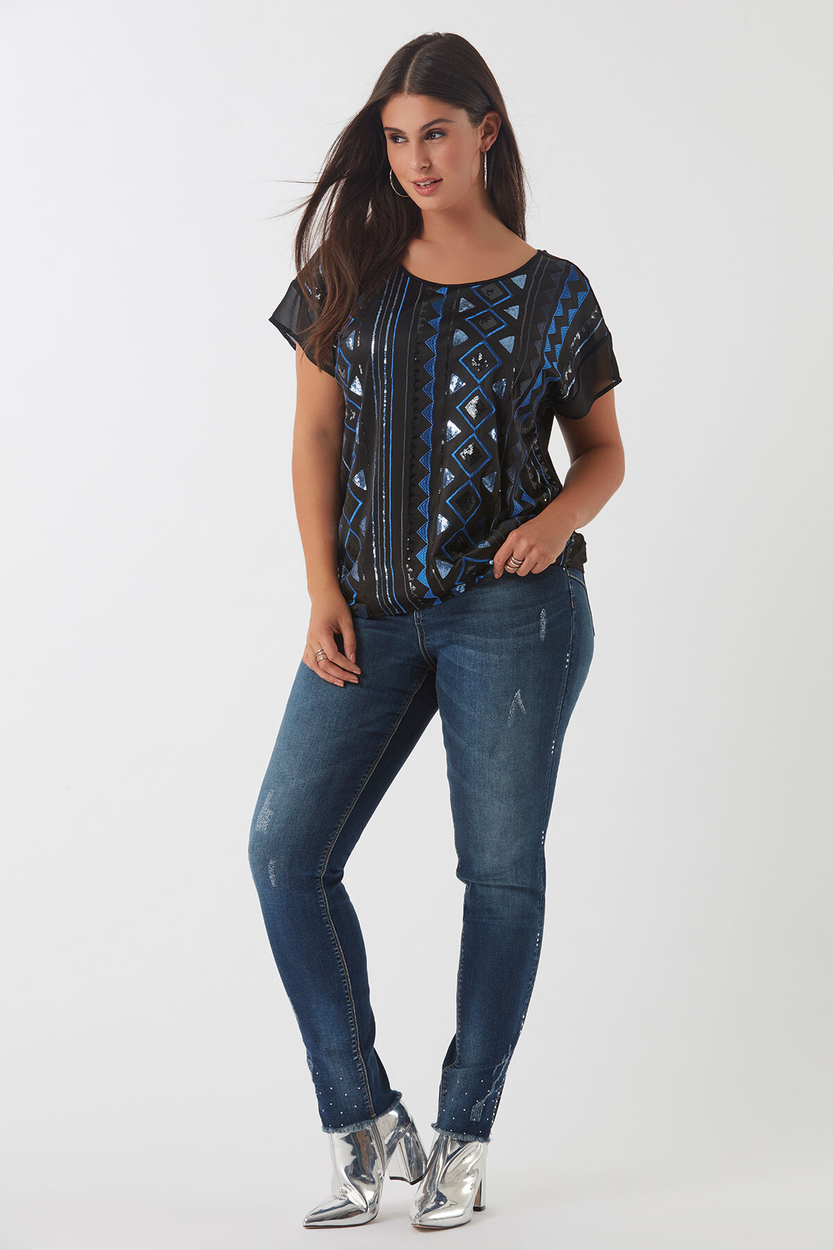 BOTTOM LIFT Jeans mit Strasssteinen image number 4