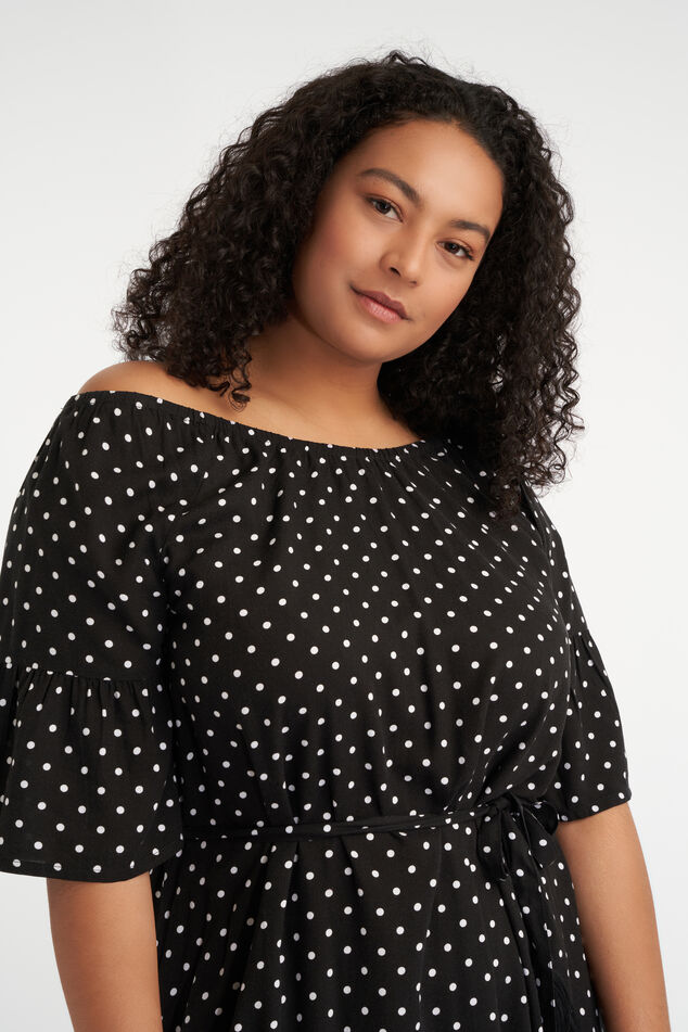 Schulterfreies Kleid mit Print image number 4