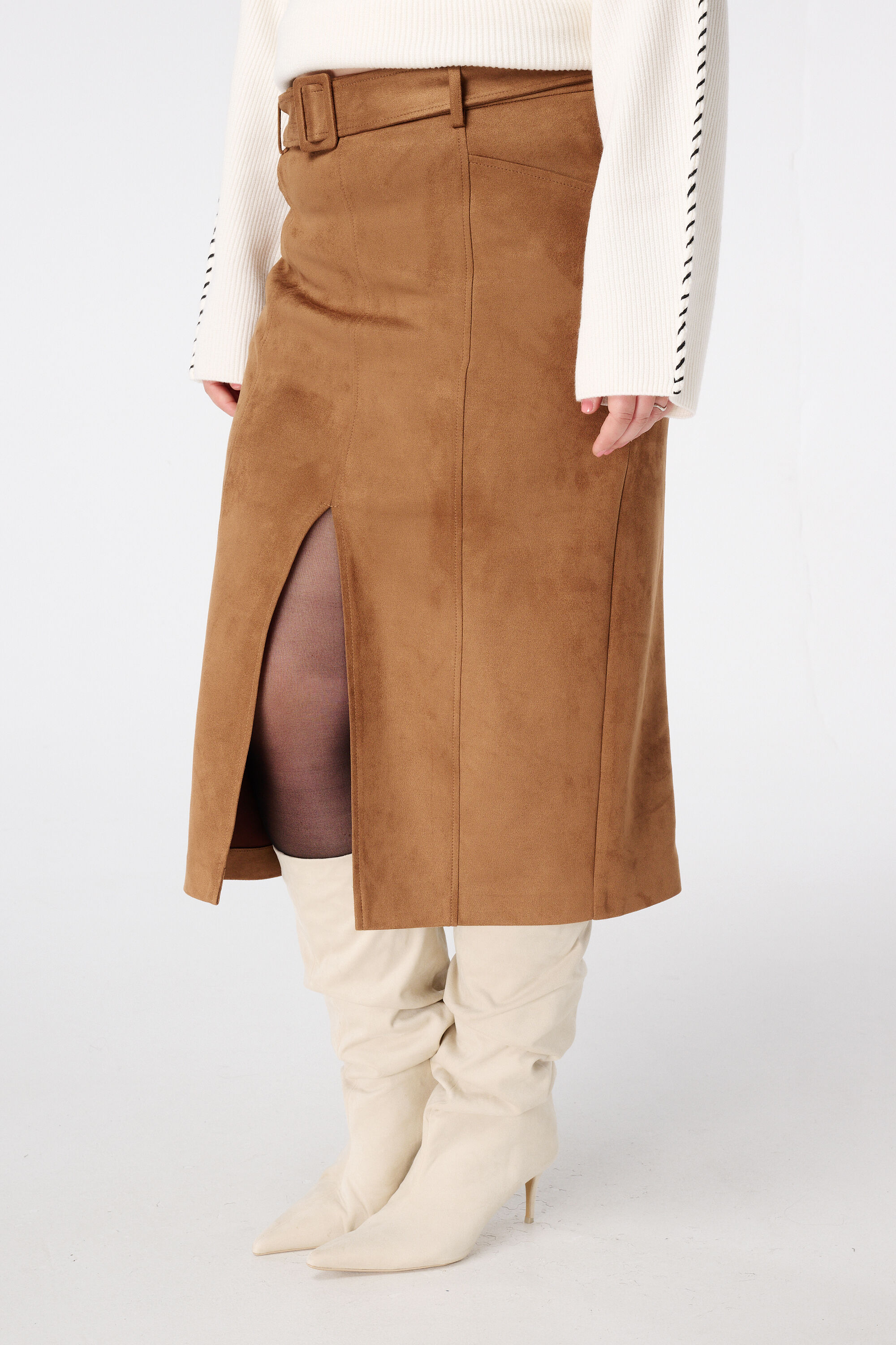 Midi-Rock in Wildlederoptik mit G&uuml;rtel image number 5