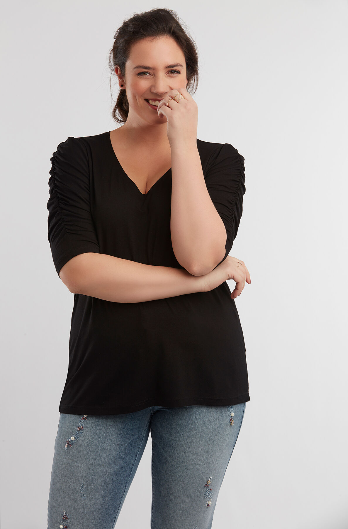 T-Shirt mit &Auml;rmeln im Knitterlook image number 0