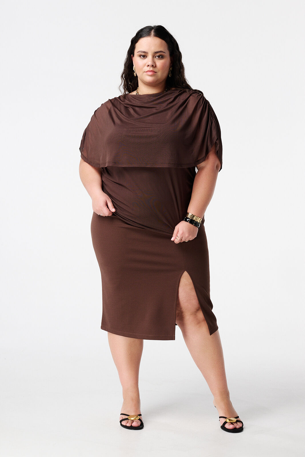 Mesh-Top mit drapierten &Auml;rmeln