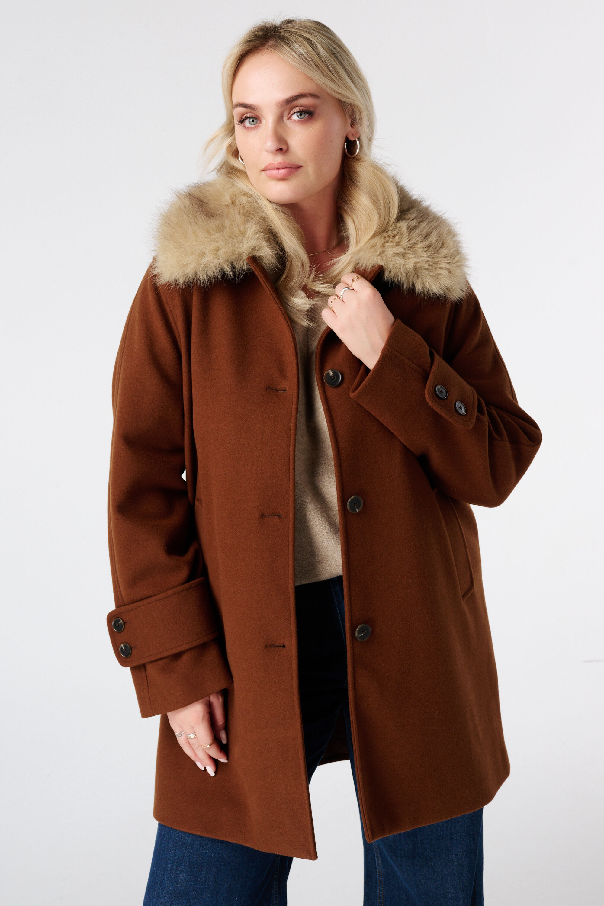 Mantel mit Kunstfellkragen