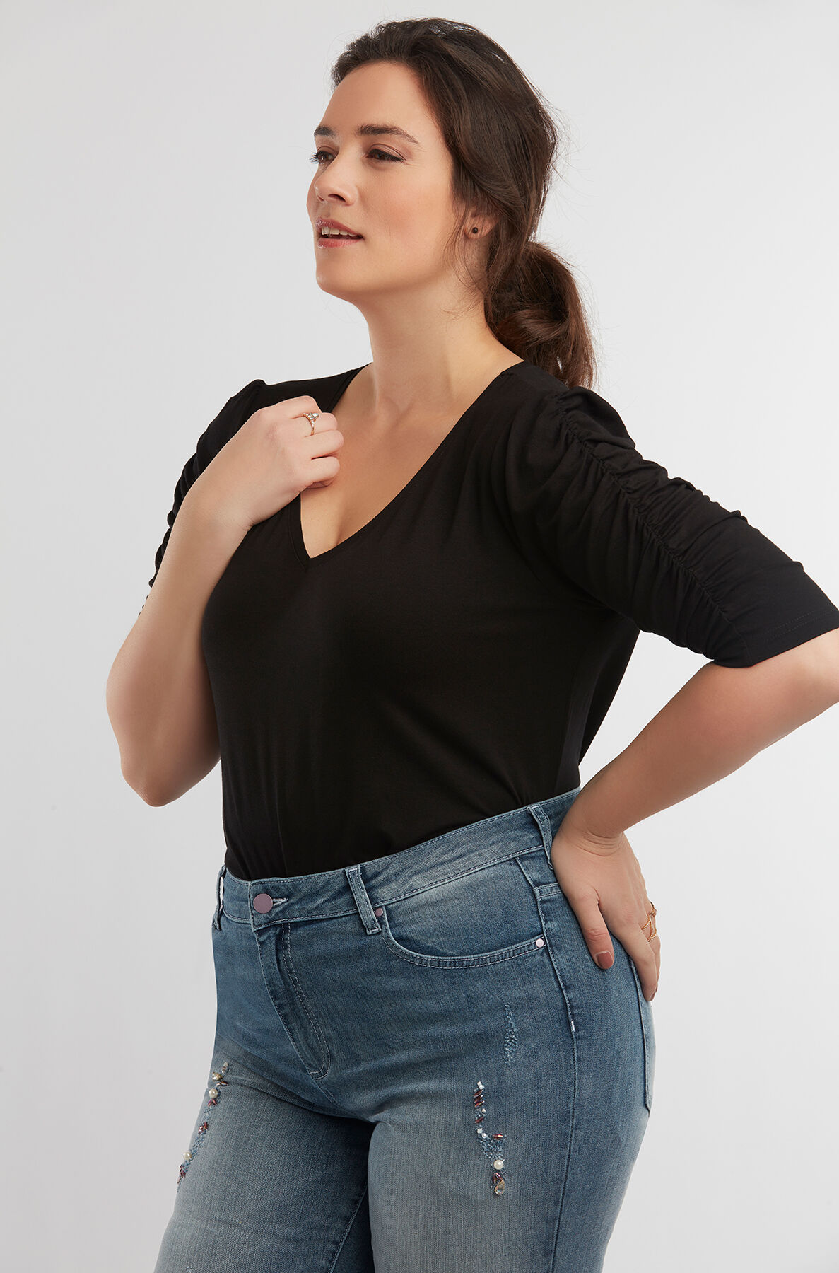 T-Shirt mit &Auml;rmeln im Knitterlook image number 4