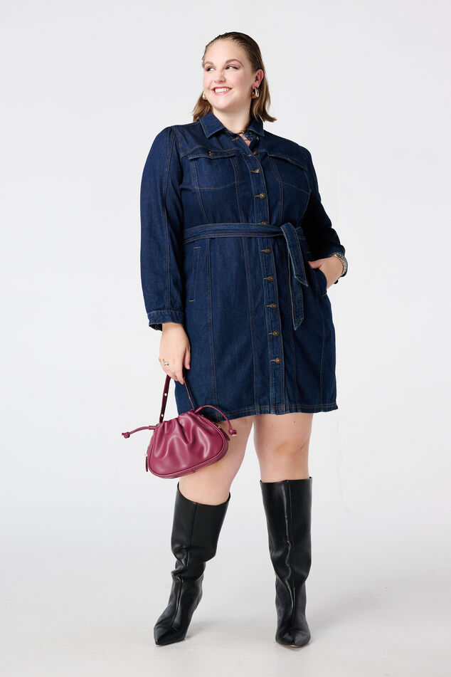 Denimkleid mit Schleifengürtel image number 0