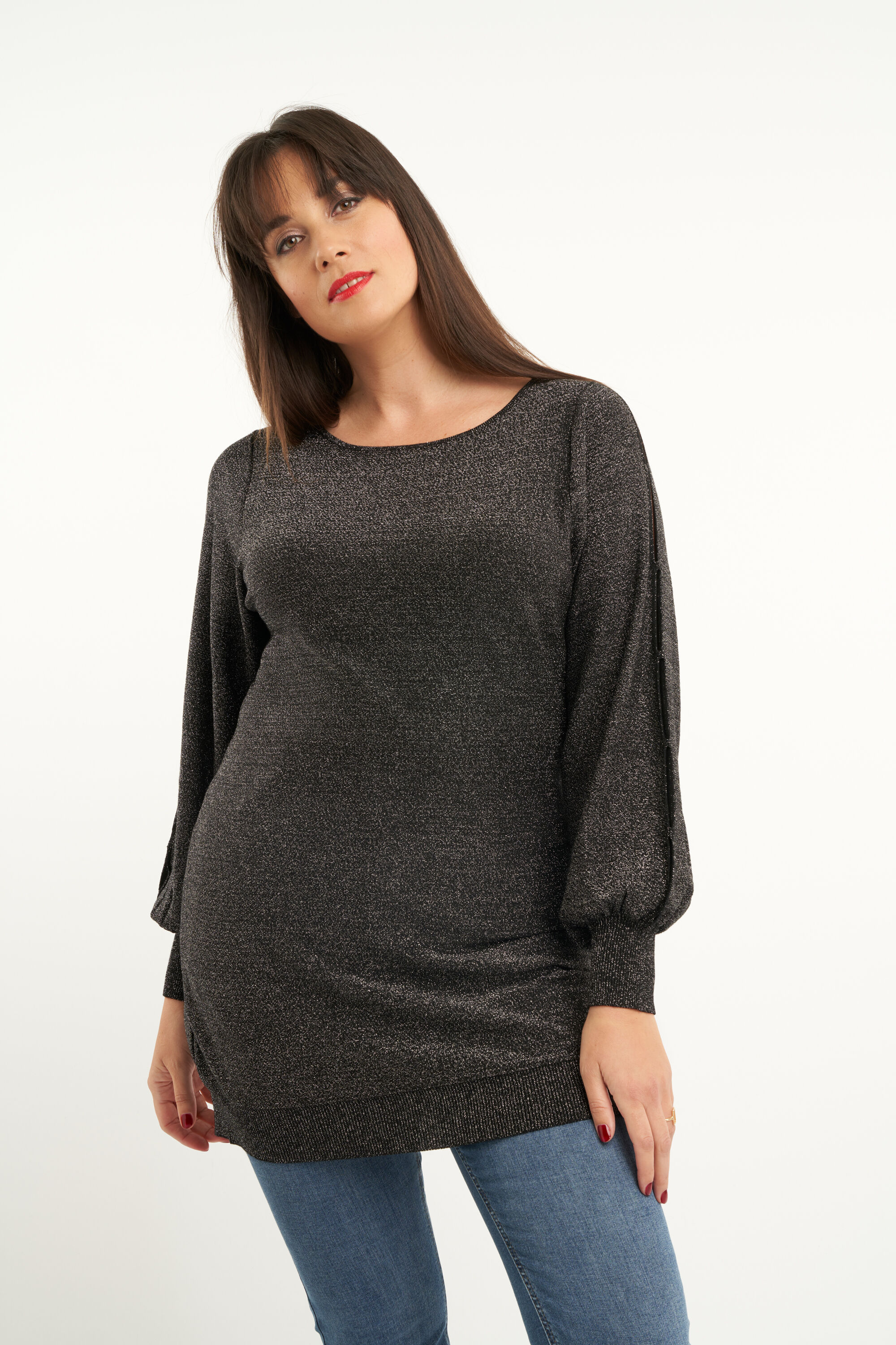 Langer Pullover mit Glitzerdetail image number 6