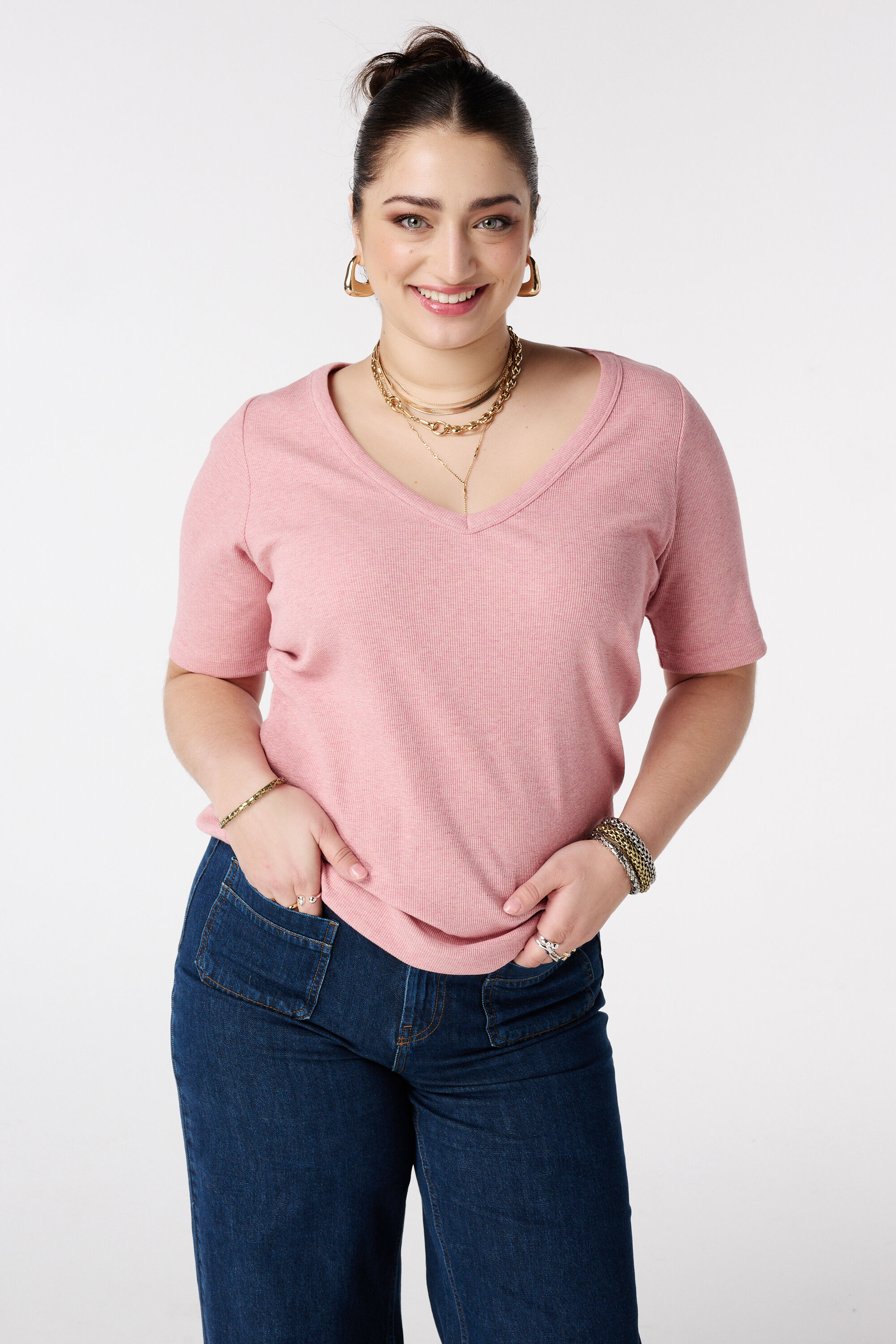 Ripp-Top mit V-Ausschnitt